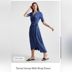 Quince Navy Tencel Jersey Midi Wrap Dress Sz S